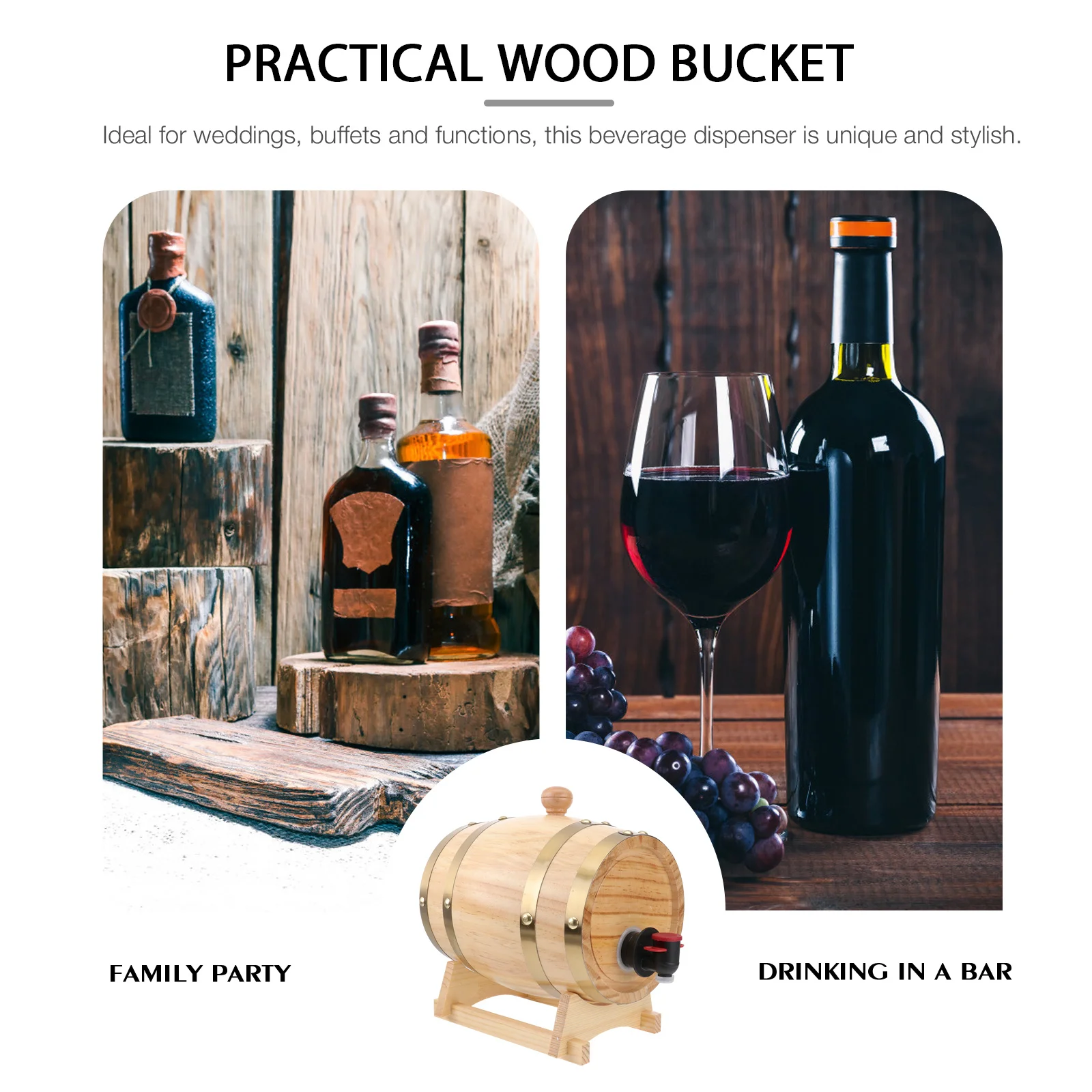 

Wooden Wine Barrel Set With Stand Spigot Bung, Drink Dispenser For Home Bar Decor, Eco-Friendly Beer Cask, Retro Bucket