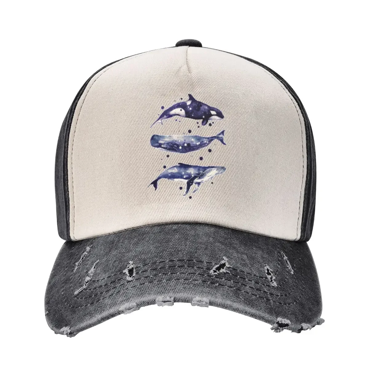

Watercolor Whale Trio in grey Baseball Cap Sun Cap Streetwear luxury caps Women's 2025 Men's