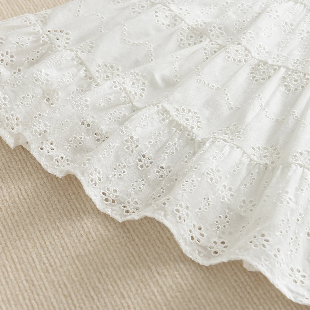 Sommer Einfarbig Casual Mädchen Kleid 2-7 Jahre Alt Weiß Mittellanges Hosenträgerkleid Baumwolle Tragen Einfarbige Kinderkleidung – Detail 6