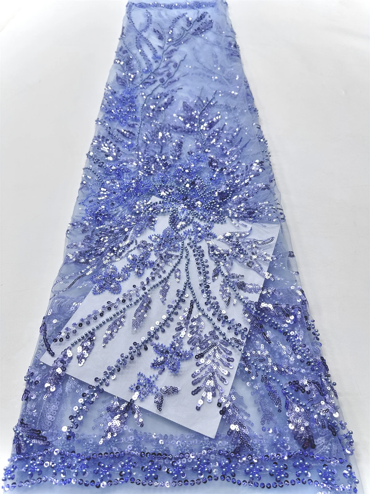 

Shiny French Net Lace Wedding Dress Fabric with Beads and Sequins 5 Yards STW25080801