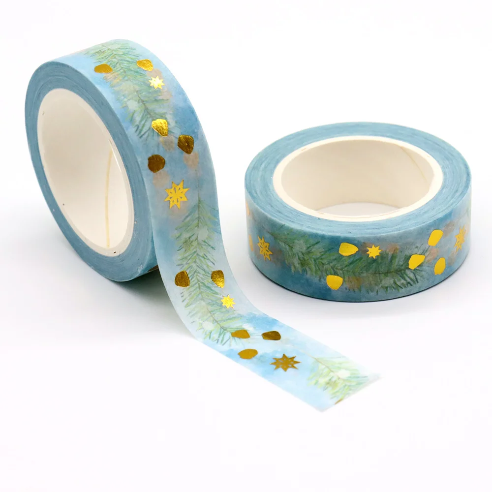 2022 NEW 1PC 15mm*10m Gold Foil Christmas Leaves Golden Needle Decorative Washi Tape Scrapbooking Masking Tape Office Supply