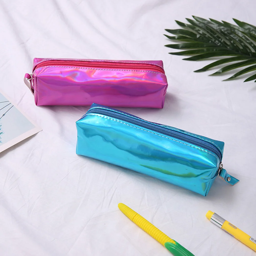 

Laser Glitter Pink Pencil Case Bag Pen Pouch Zipper Closure for School Students Travel Souvenirs Gifts