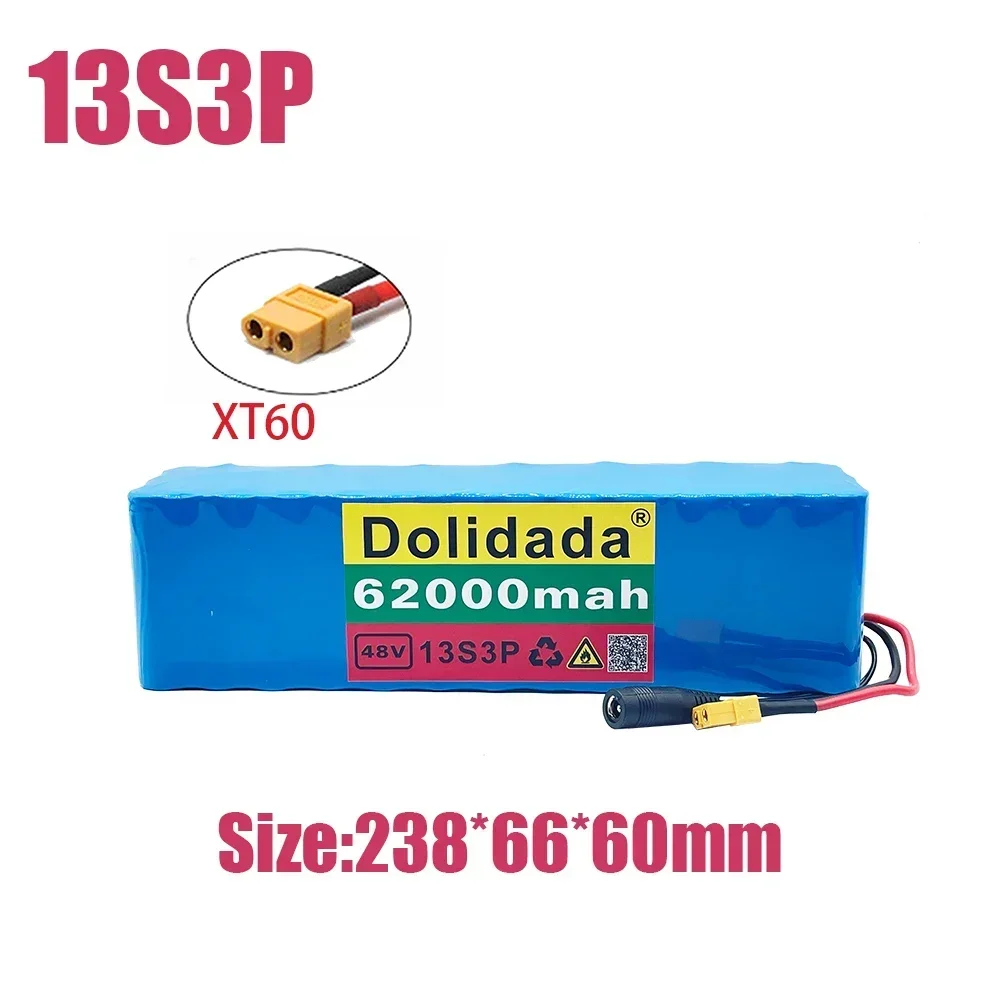 13S3P 48V 62Ah 1000W lithium-ion battery suitable for 54.6V bicycles and electric cars equipped with built-in BMS charger brand