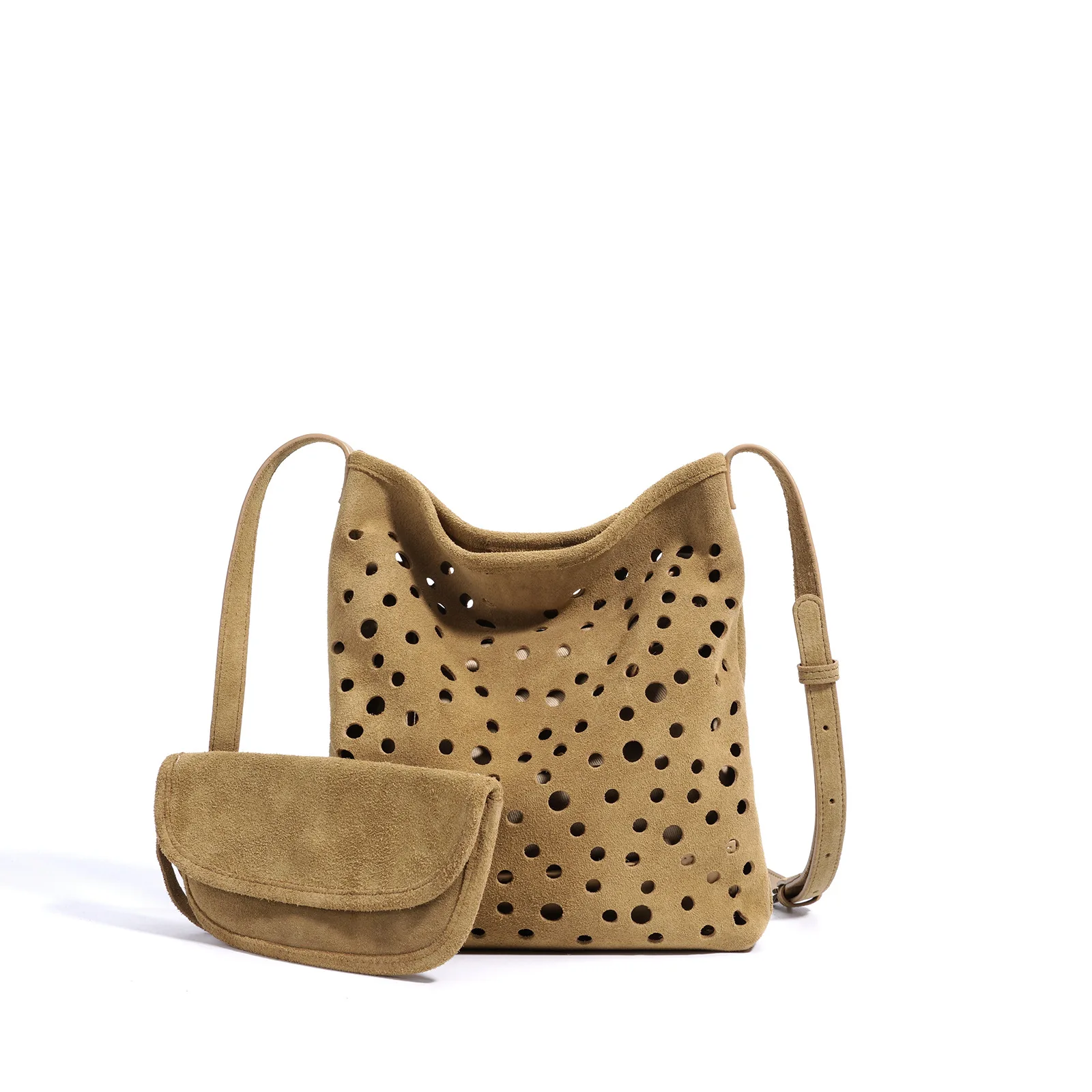 

Suede hollow women's one-shoulder bucket bag 2025 new niche design vintage mother-child bag commuting fashion crossbody bag
