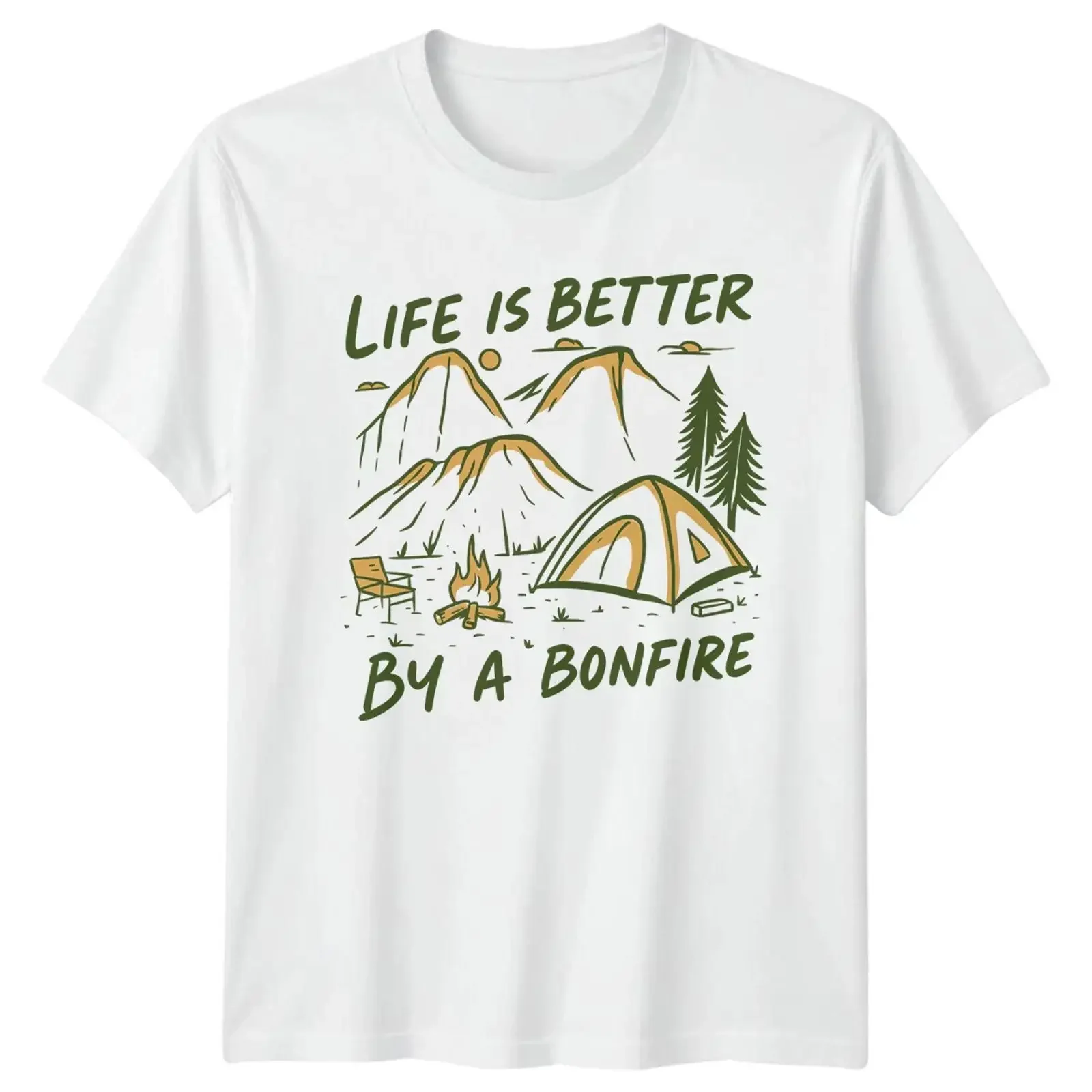 Life Is Better By A Bonfire Camping Herren T Shirt Damen Grafik Oberteil vintage Washed streetwear Breathable homme Stylish