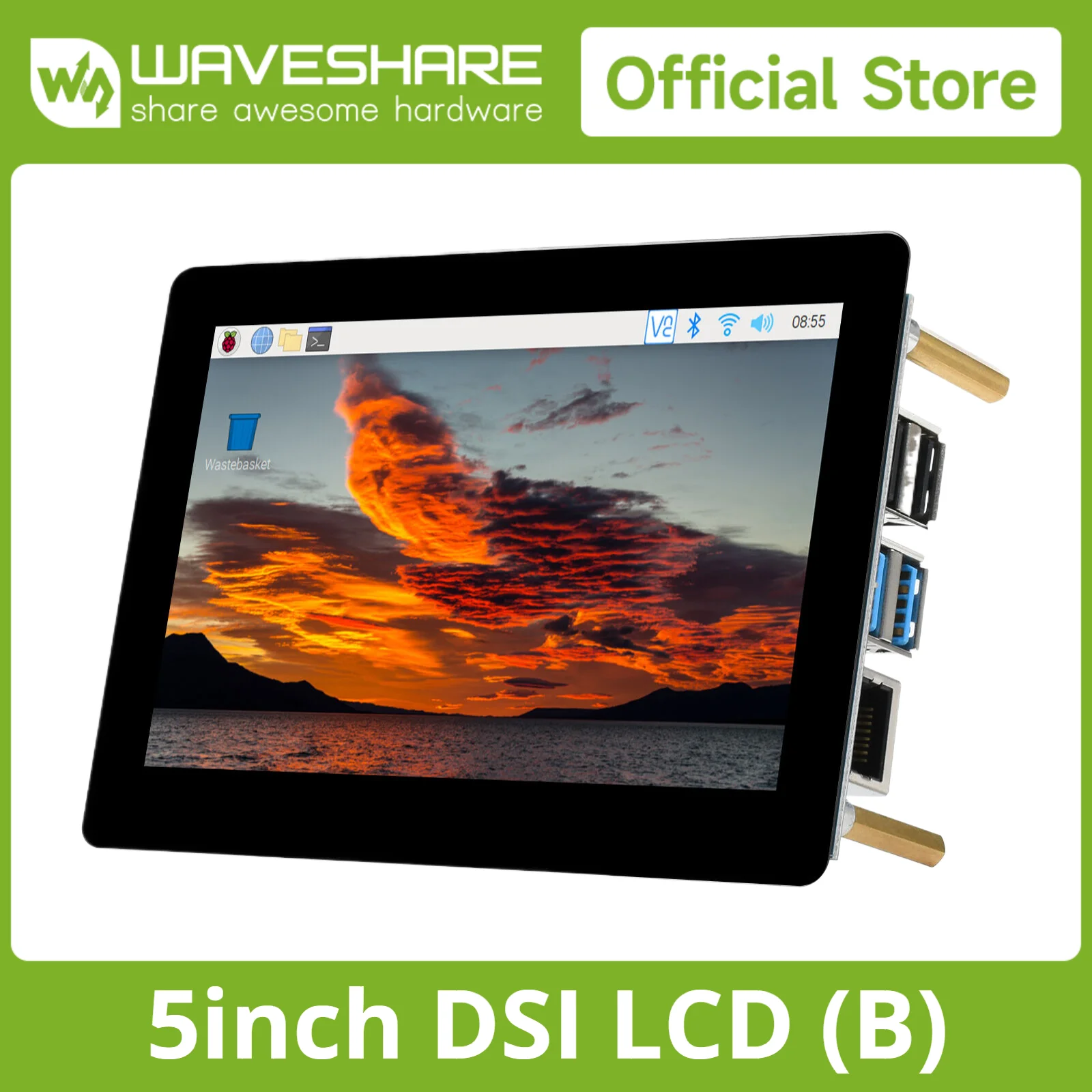 Waveshare 5inch Capacitive IPS Touch Display for Raspberry Pi 5/4B/3B/, 800×480 DSI Interface Low Power 5-Points DSI display