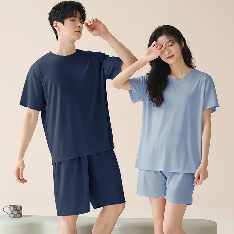 Big Size M-4XL Couple Pajamas Set Summer Women Men Modal Pijama Lovers Casual Sleepwear