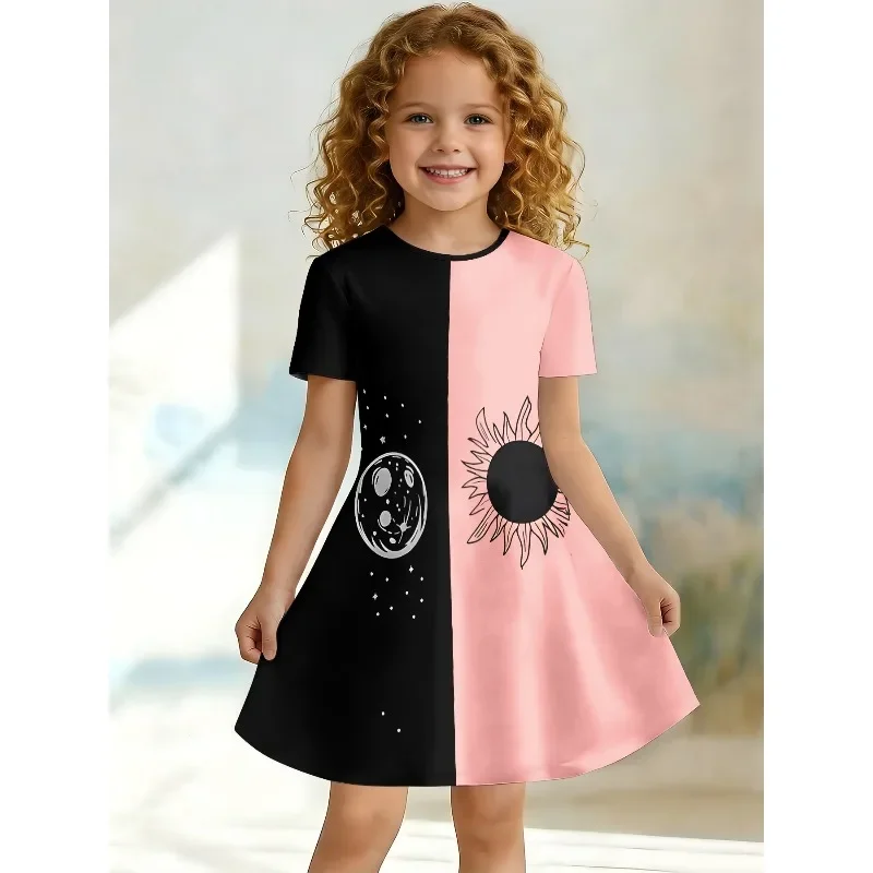3D-Kleid mit süßem Aufdruck für junge Mädchen, kurzärmeliges A-Linien-Kleid mit Rundhalsausschnitt für Kinderpartys, geeignet für Geburtstagsgeschenke – Detail 6