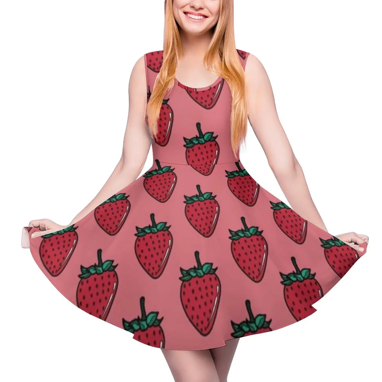 STRAWBERRY TEA ROSE Dress Fruit Hot Day Dresses Female Patterns Pretty One-Piece Dress