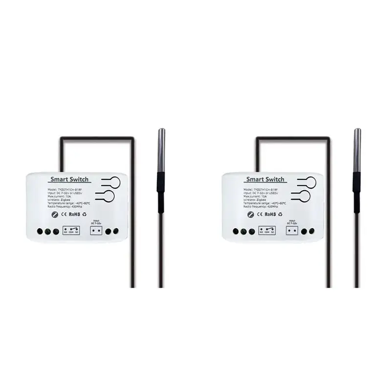 DT17 Tuya Smart Zigbee Switch with Temperature Sensor, 2X Passive Dry Contact Zigbee Relay Work with Home Assistant DC 7-32V