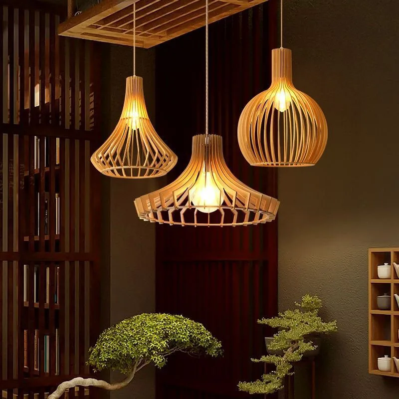 

Pumpkin Bamboo Lantern Pendant Lamp Retro Restaurant Hanging Light Hand-Woven Lampshades E27 Lighting Fixtures Wooden Chandelier