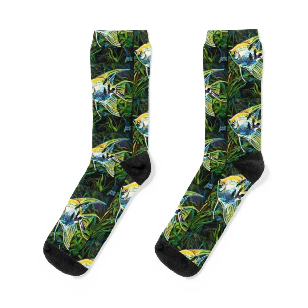 

Colorful Angelfish Painting by Robert Phelps Socks japanese fashion custom cycling Socks For Women Men's