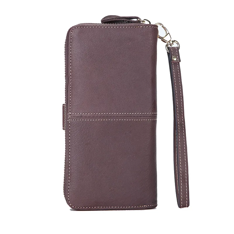 Grande pochette en cuir véritable pour femme, portefeuille à deux volets, long, sac à main en cuir véritable, fermeture éclair, porte-monnaie féminin