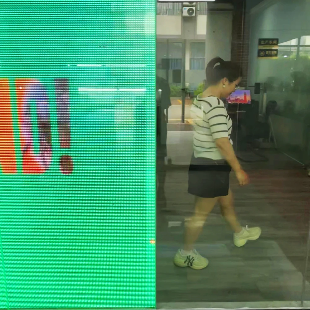 Cortina de led adesivo flexível tela de filme transparente led na parede de vídeo de vidro transparente super fino display de filme led