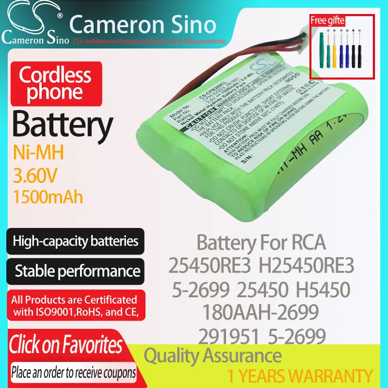 CameronSino Battery for RCA 25450RE3 H25450RE3 5-2699 25450 H5450 fits RCA 180AAH-2699 291951 5-2699 Cordless phone Battery