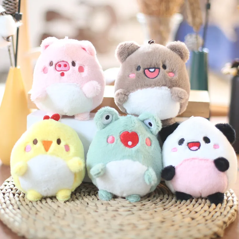 10CM Super Cute Panda ciondolo peluche Kawaii Pig Doll Cartoon Frog Little Yellow Chicken Bag Charm portachiavi Kid peluche regalo