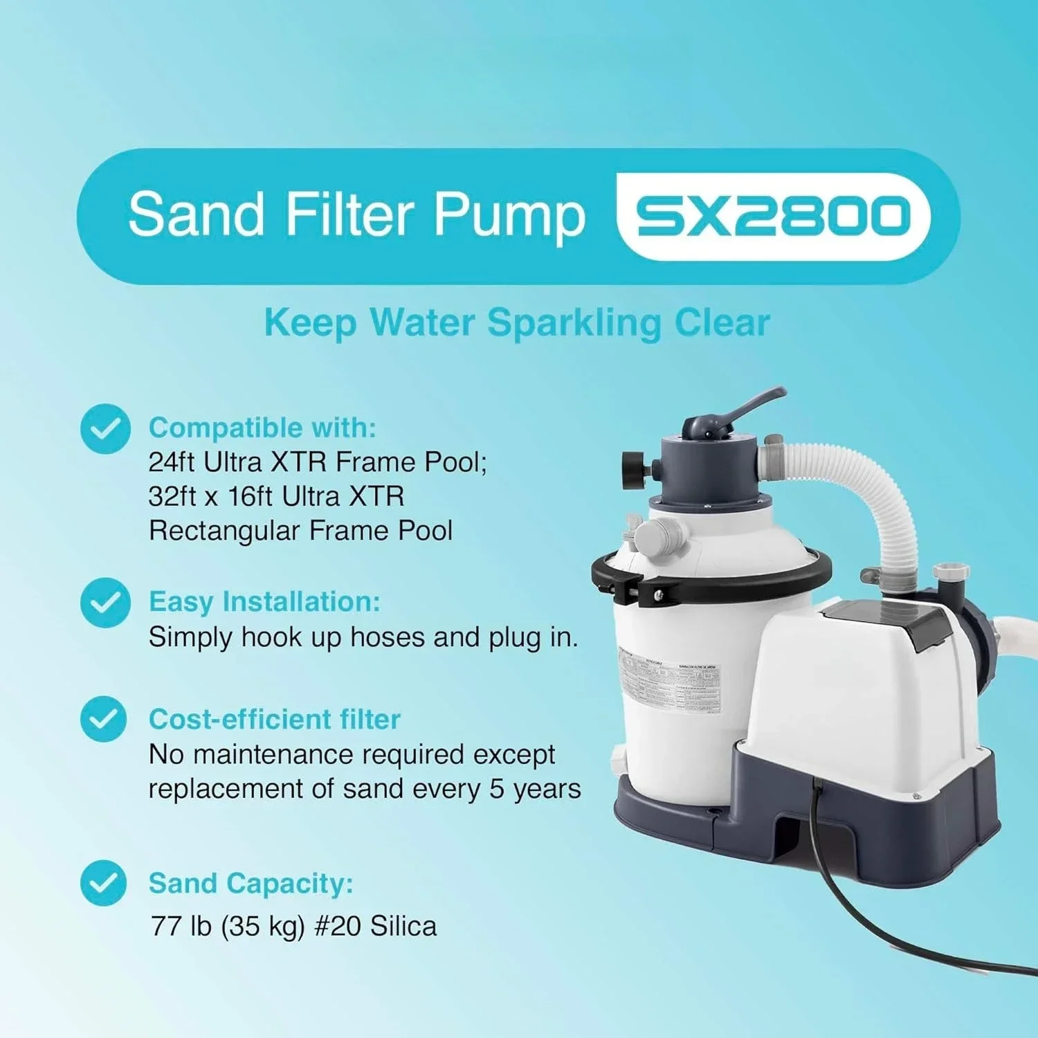 

Krystal Clear Sand Filter Pump – Improved Circulation and Filtration – Easy Installation – Improved Water Clarity