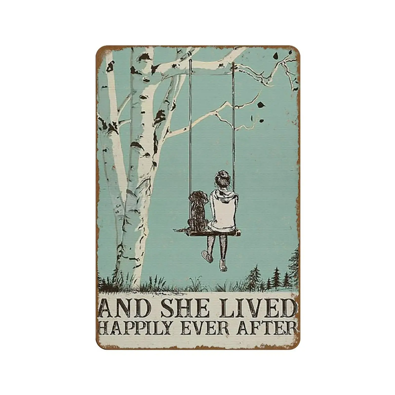 and She Lived Happily Ever After Vintage Dog & Girl Novelty 8x12 Tin Sign Wall Funny Man Cave Cool Wall Door Plaque New Warn