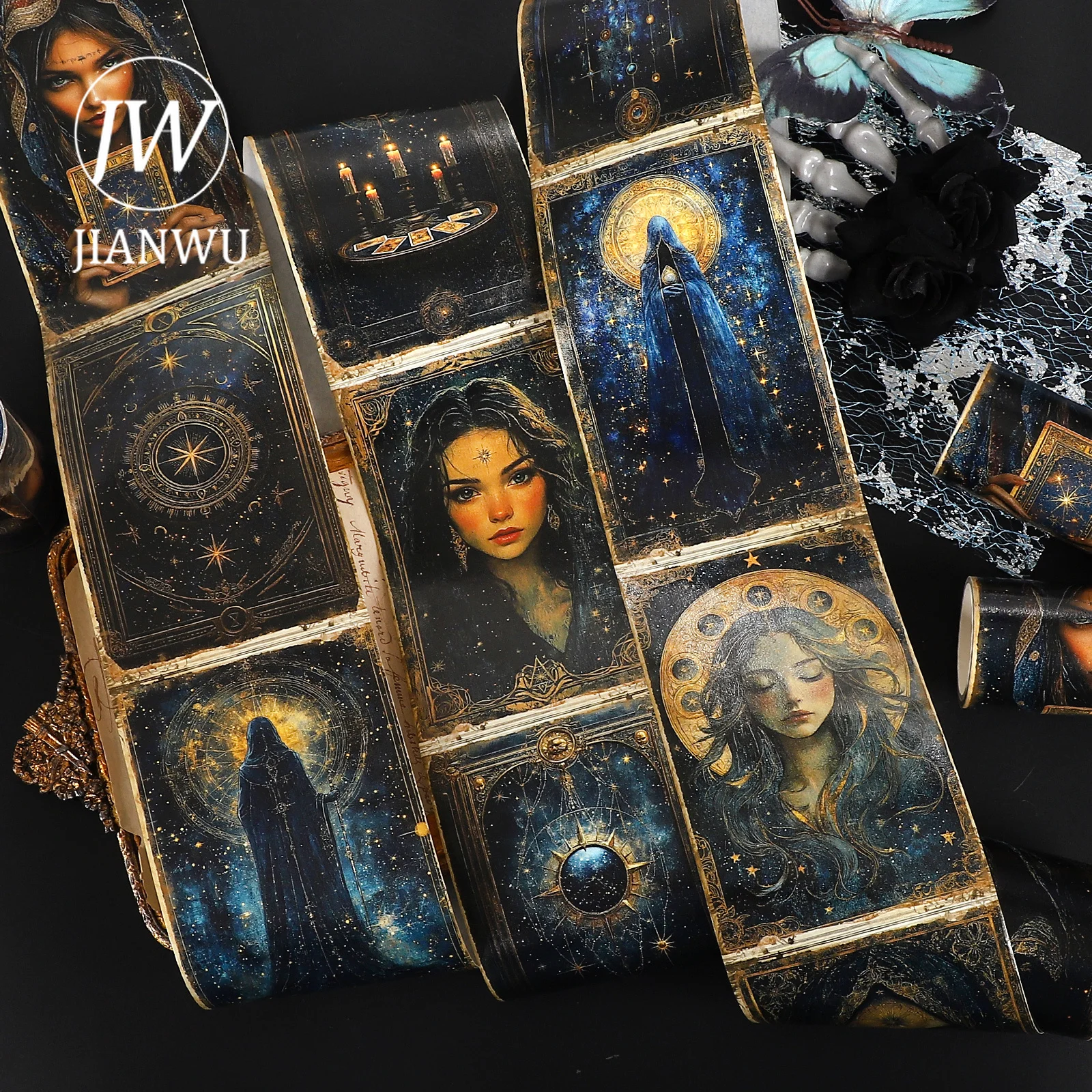 

JIANWU 80mm*200cm Vintage Tarot Goddess Character Landscape Material Collage Washi Tape Creative Journal Scrapbook Stationery