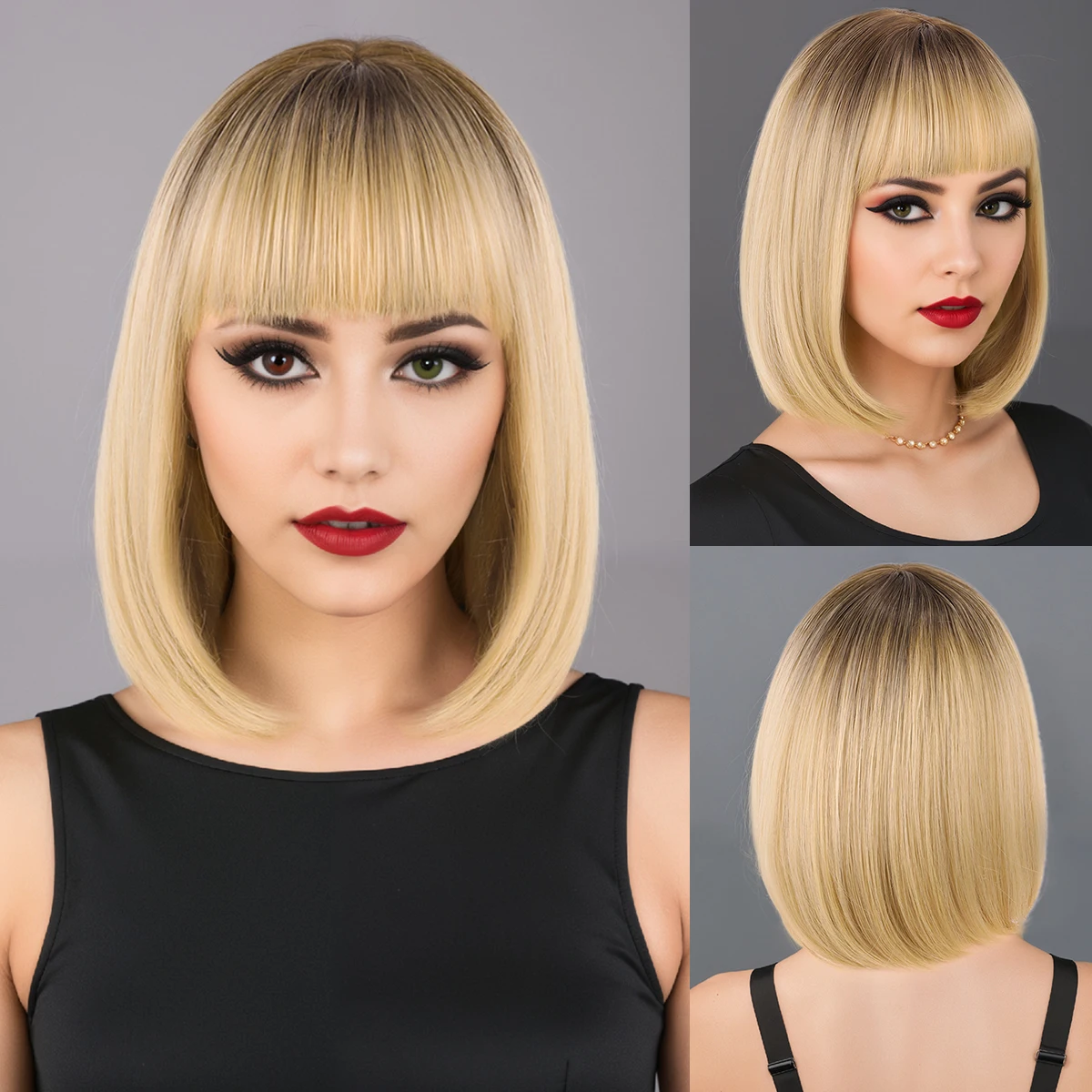 

Парик короткие волосы, европейская и американская прямая челка, выпрямляющий градиент, золотой женский парик из синтетического волокна