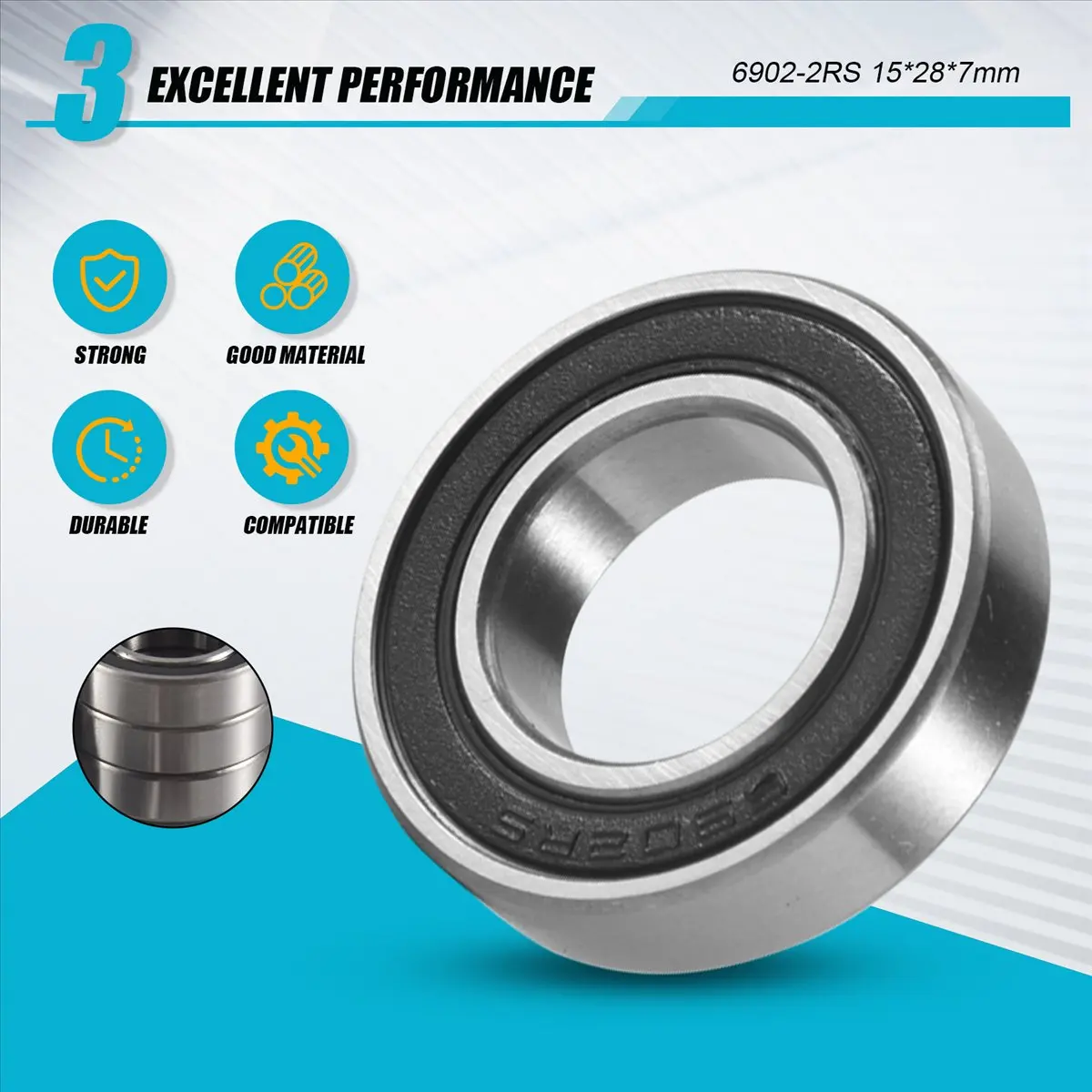 

AD10 10PCS 6902-2RS Bicycle Hub Bearing 15X28X7 mm 6902 2RS Ball Bearings 6902RS for KOOZER XM490 Hub