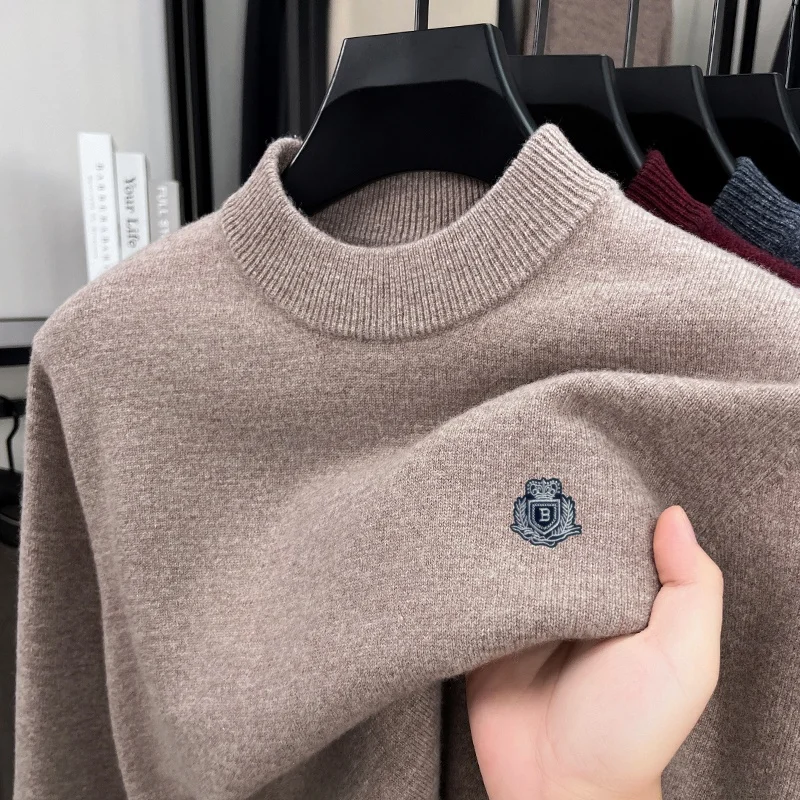 100% Wool men's autumn high quality sweater round neck thicken Britain keep warm knitwear leisure fashion Men's clothing  tops