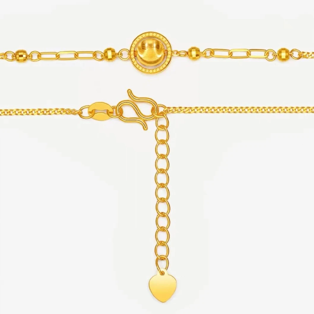 Advanced Lucky Real 14k Gold Color Bead Bracelet Chain for Women Valentine's Day Birthday Gift for Girlfriend