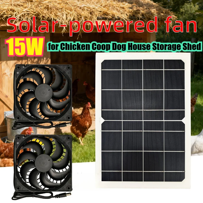 

15W Monocrystalline Solar Exhaust Fan Dual Ventilation Fans with Adjustable Bracket for Chicken Coop Dog House Storage Shed