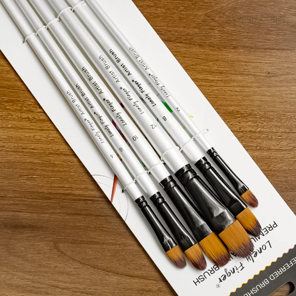 مجموعة فرش طلاء فيلبرت، 6 قطع من فرش الرسم الفنية لطلاء الغواش بألوان مائية وزيت الأكريليك، فرشاة طلاء فنية من النايلون الفاخر