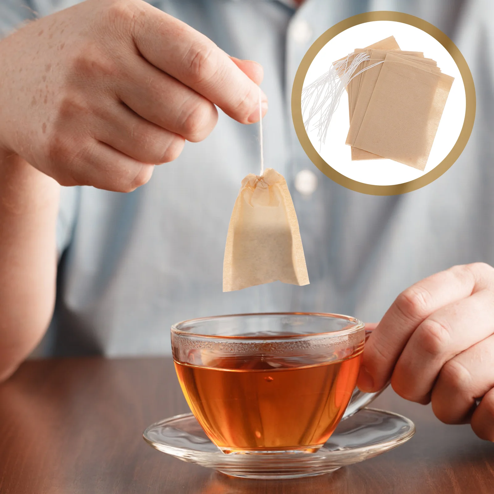 

100pcs 5x7cm Drawstring Tea Bag Filter Paper Empty Tea Pouch Bags for Loose Leaf Tea Powder (Original Color)