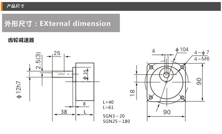 Single Phase 220V AC Vertical Micro Gear Motor 40W 5IK40GN Constant Speed High Torque