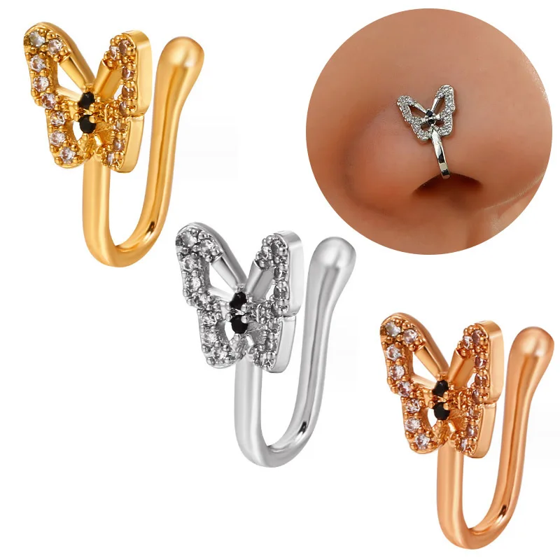 Fashion Stainless Steel Butterfly Fake Nose Piercing Sexy Body Piercing Jewelry Fake Nariz Rings