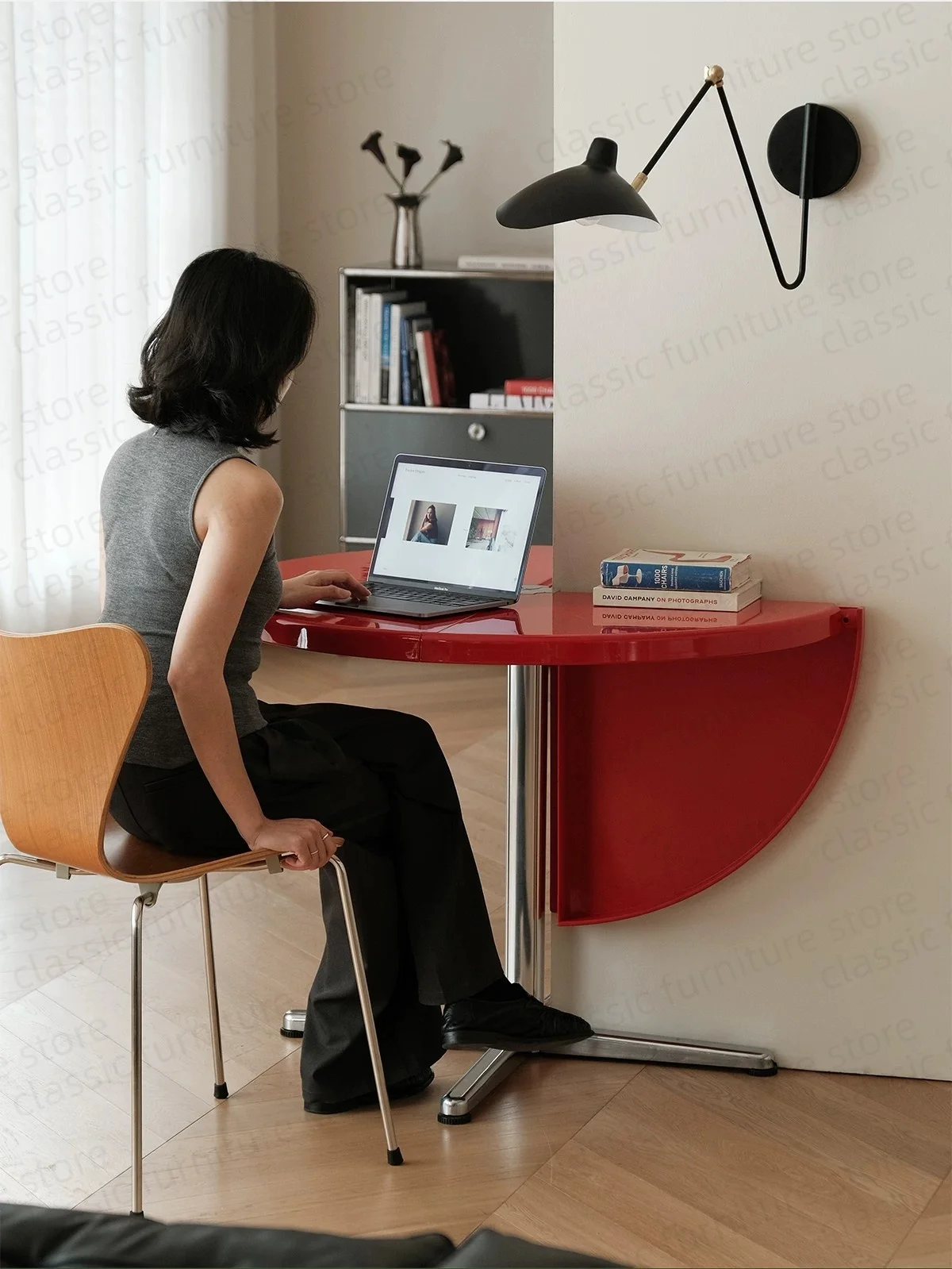 Italy Round Folding ABS Top Aluminum Base Desk Dining Table Side Table Vintage Table