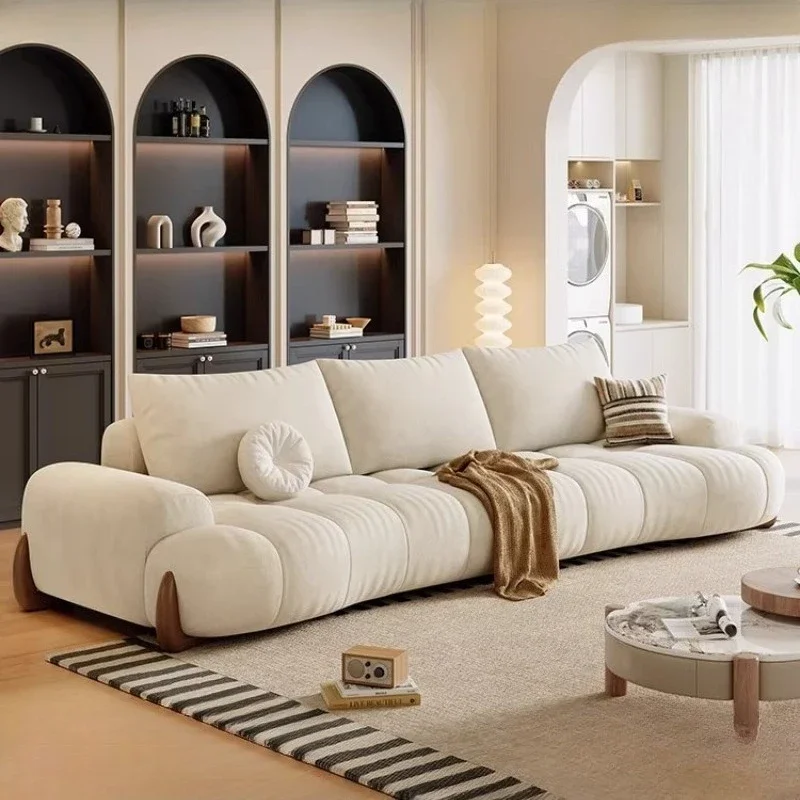 Cream Wind Living Room Sofa Straight Row Cat Scratch Cloth Arc Sofa Modern Design Lazy Lounge Armchair Canape Luxury Furniture