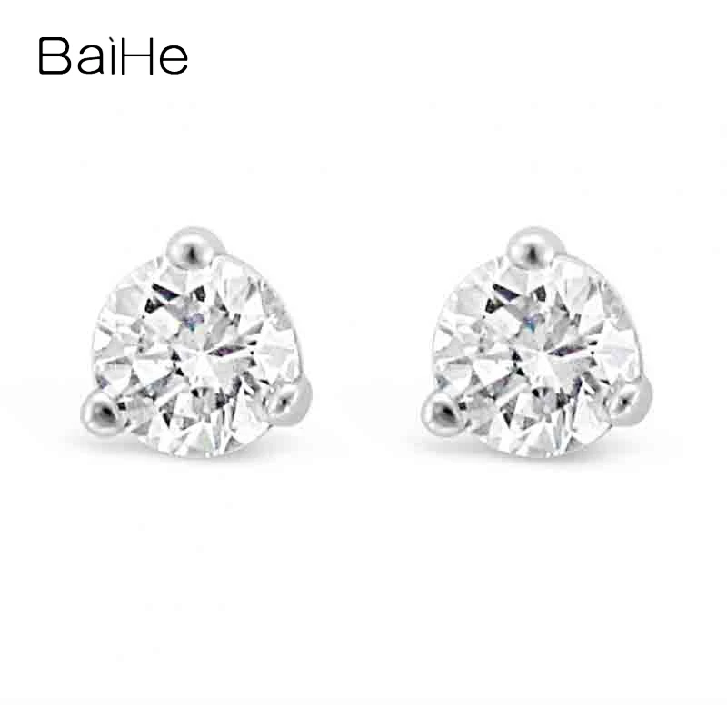 

BAIHE Solid 18K White/Yellow/Rose Gold 0.40ct H/SI Natural Diamond Round Stud Earrings For Women Men Trendy Wedding Fine Jewelry