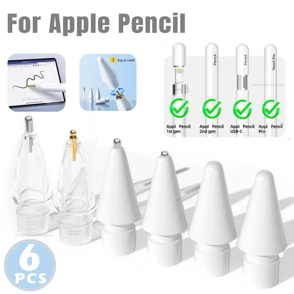 

6Pcs Penci Nib for Apple Pencil Pro/USB-C/1/2st Gen Tips Replacement Tips Mute Spare Stylus Fine Nib for iPad Pencil Accessories