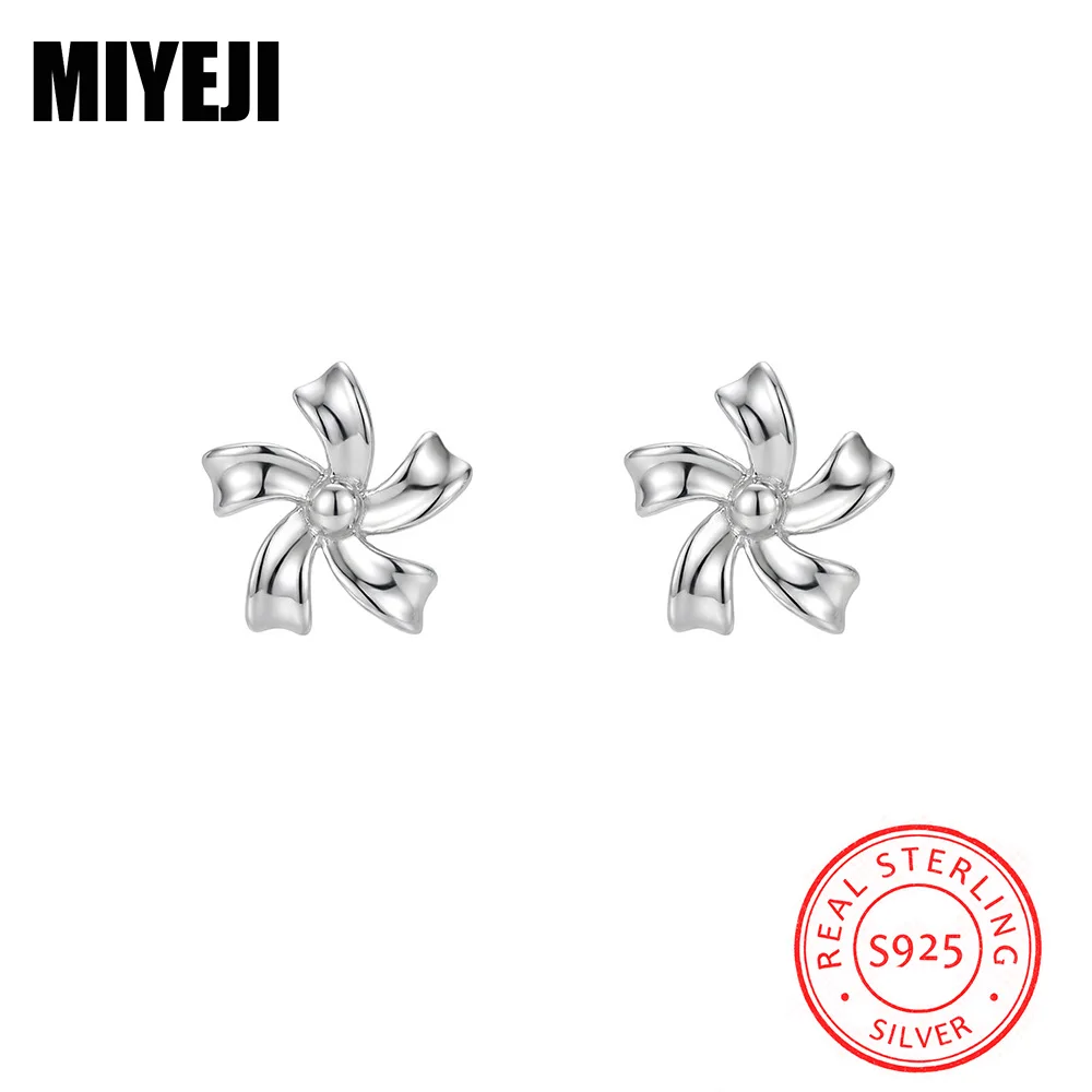 MIYEJI 100% Real 925 Sterling Silver Windmill Flowers Mini Stud Earrings For Women Daily Wear Cute Light Luxury Fine Jewelry