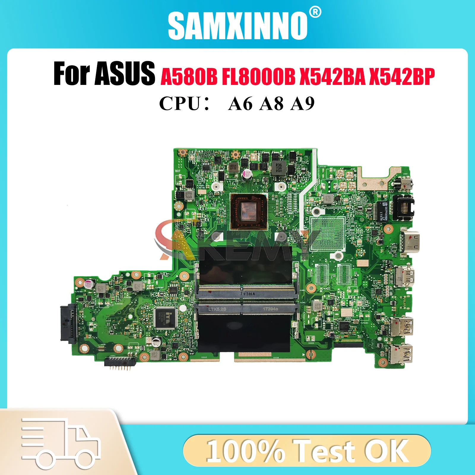 

X542BA Материнская плата для ноутбука ASUS VivoBook X542B A580B X542BA FL8000B X542BP Материнская плата для ноутбука с процессором A6 A8 A9 100% тест в порядке