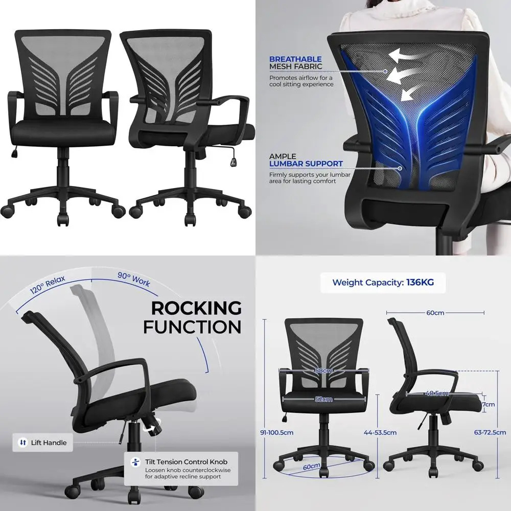 

Ergonomic Swivel Office Chair, Adjustable Rolling Desk Chair for Gaming, Home, and Work (Black, Set of 2)