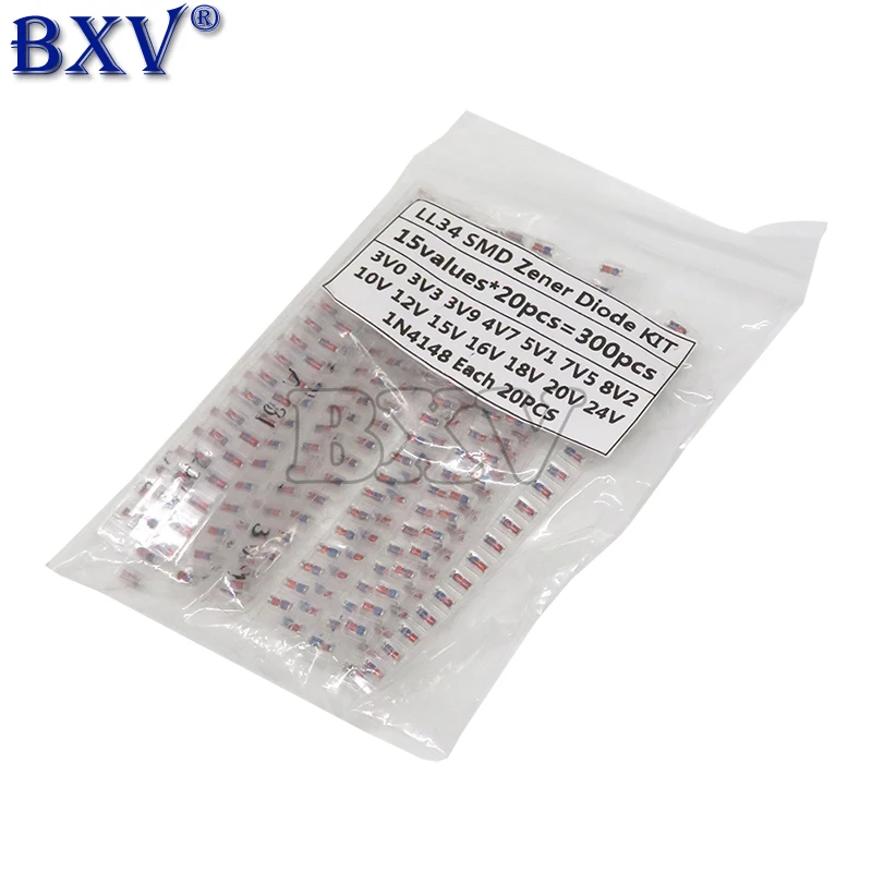 LL34 SMD Zener Diode Assorted Kit 1/2W 3V-24V And LL4148  15 Value *10pcs=150pcs