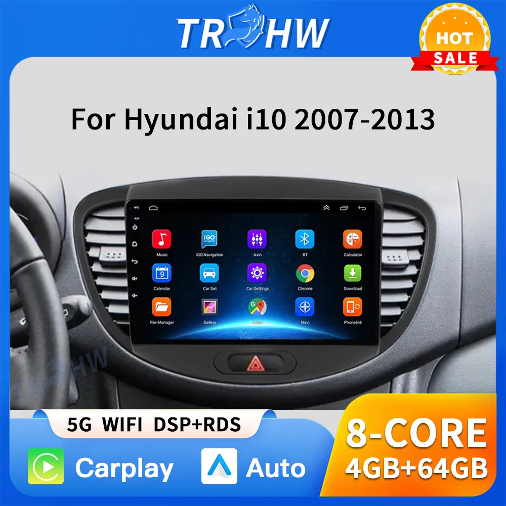 

2 Din Car Radio For Hyundai i10 2007 2008 2009 2010-2013 Stereo Multimedia Player Android 13 4G GPS Navigation 2din Carplay
