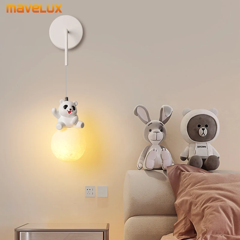 

Creative Little Bear Bedside Wall Lamp Pendant Light for Kid's Room Dining Room Bedroom Art Moon Hanging Lights Home Decoration