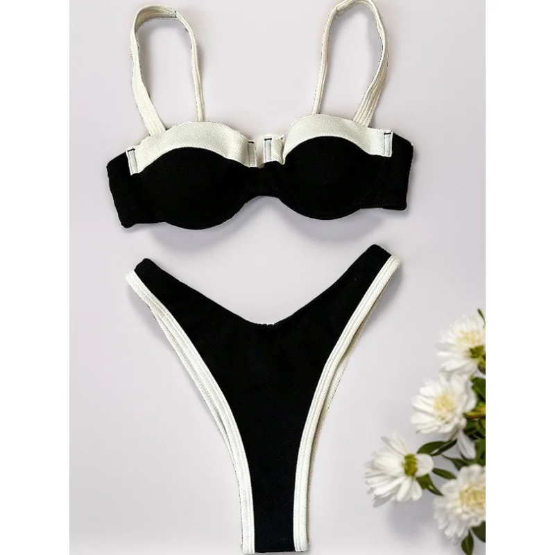 Pool Party Style Two-Piece Swimsuit for Women Sexy Bikini High-End Pure Desire New Solid Colorbikini