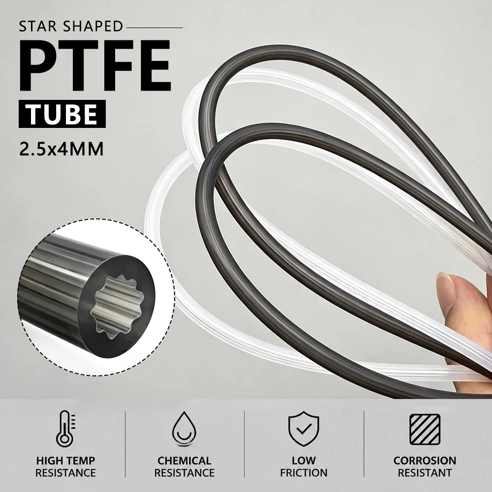 Teflonto PTFE Tube ID 2.5mm OD 4mm Low Friction Star Shaped Tube for 3D Printer Extruder Hotend 1.75mm Filament