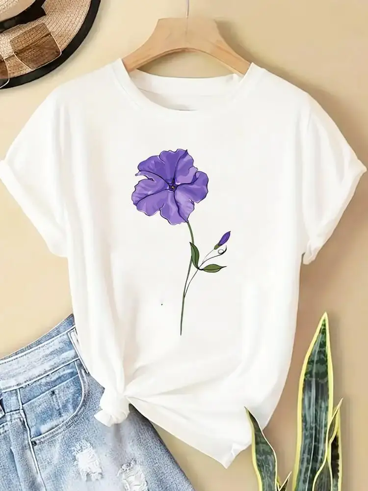 Blumen 90er-Jahre-Trend Niedliche Kurzarm-T-Shirts Kleidung Mode Damenbekleidung Beliebte Lässige Damen Grafik-Top-Print O-Ausschnitt T-Shirts