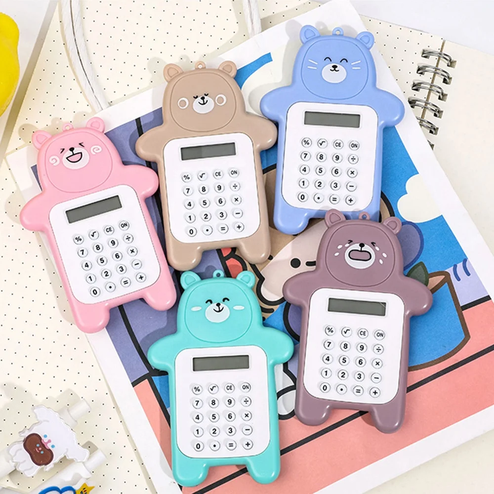 Mini calculadora de dígitos de oso, calculadora portátil bonita, tamaño de bolsillo 8, pantalla de oso de dibujos animados, calculadora creativa bonita, suministros de oficina
