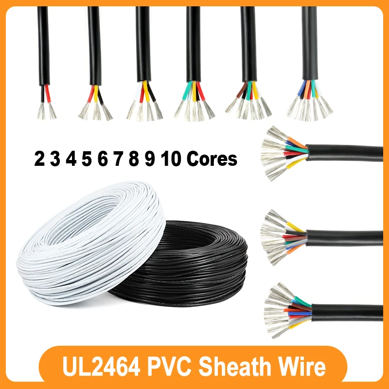 1m UL2464 Sheath Wires 30 28 26 24 22 20 18 16 14 AWG Tinned Copper Signal Cable 2 3 4 5 6 7 8 9 10 Cores Electronic Audio Wires