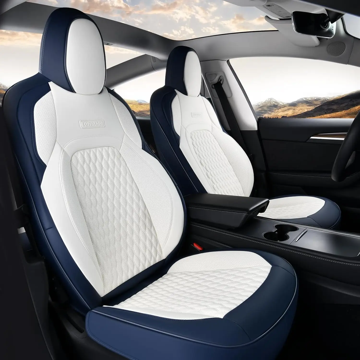 

Front Seat Covers for Tesla Model 3, Car Covers Front Seats, Front 2PCS Leatherette Car Cover Protector Custom