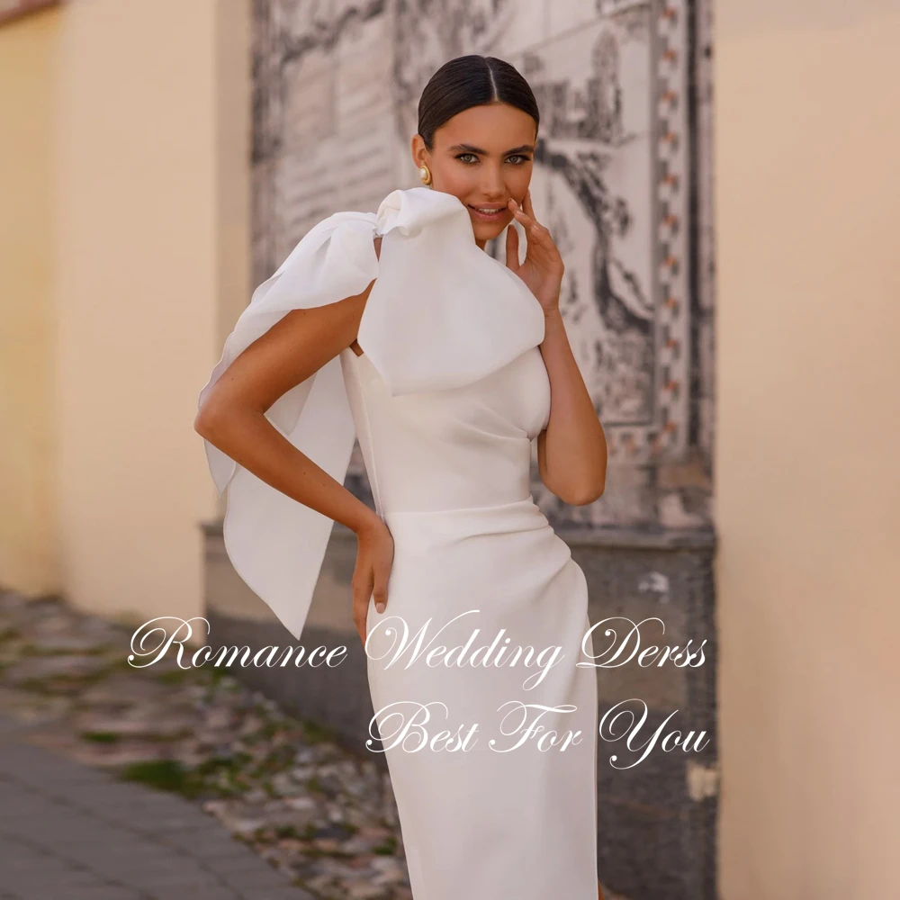 Vestido De Novia sencillo plisado con lazo, sin tirantes, con un hombro y abertura larga, espalda abierta, personalizado, 2026