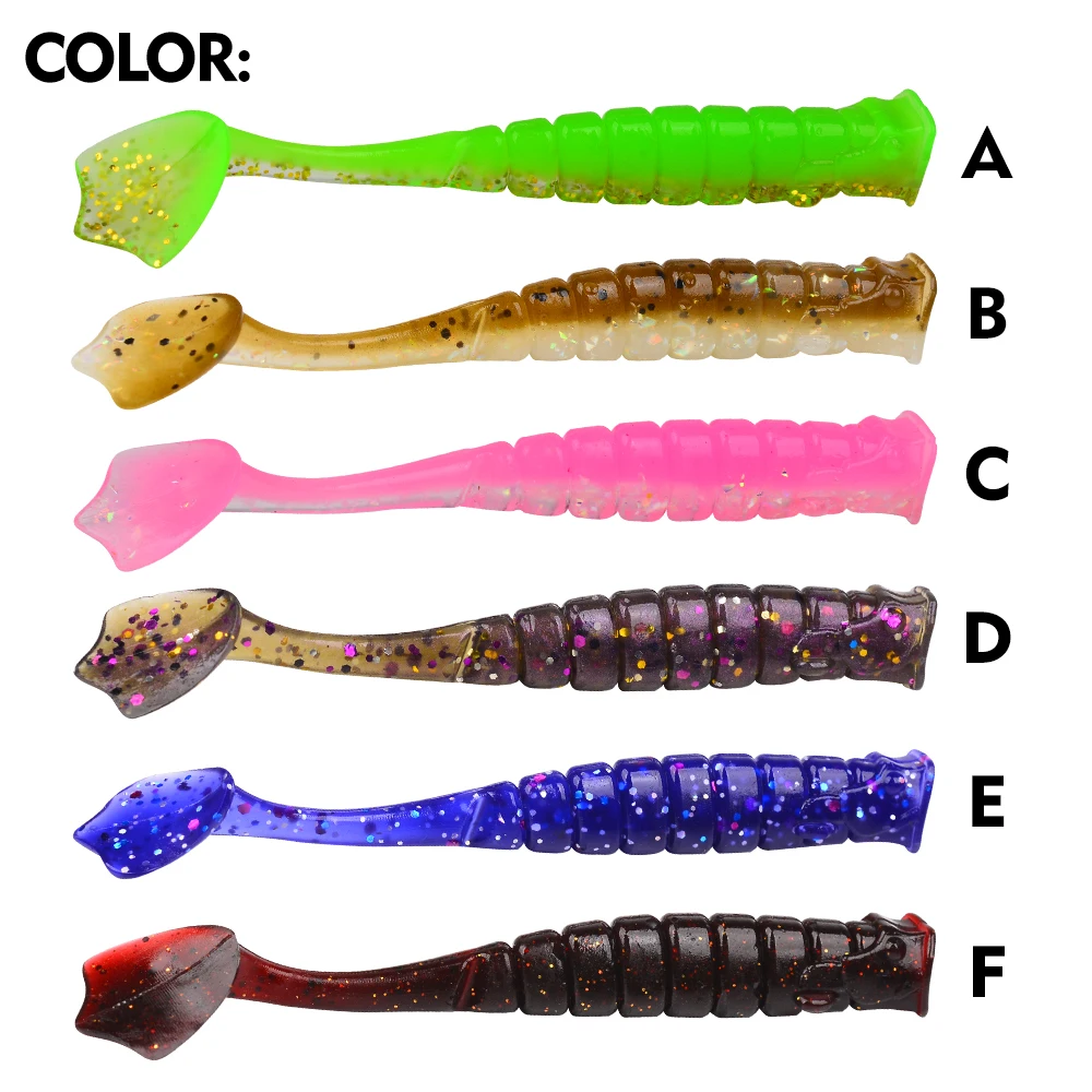 PROBEROS 114/45 Stück Paddle Tail Soft Lure Gerippter Grub Kunststoff Glitzer Silikon Swimbaits Bass Hecht Süßwasser Wurmköder Angelköder – Detail 1